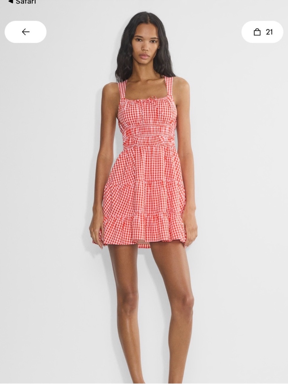 Aritzia Red Gingham poplin Martine Mini Dress NWT